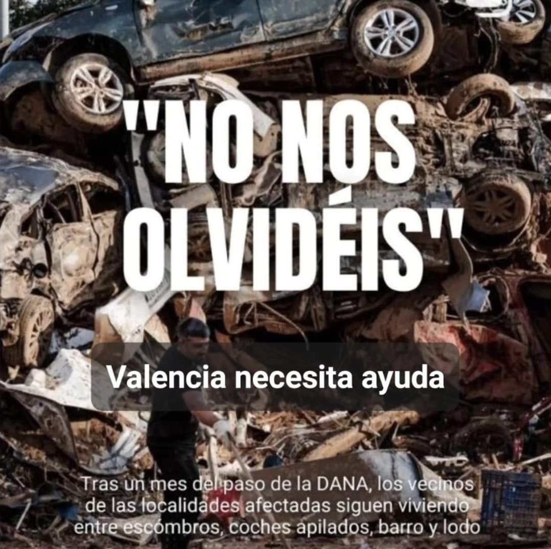 #ValenciaNoSeOlvida 
222 muertos, 4 desaparecidos, 30.000 edificios dañados, 1.650 casas destruidas, 120.000 coches, 25.000 hectáreas anegadas. 850.000 personas viven en la zona afectada por la #DanaValencia cifras para recordar. No te olvides de #Valencia 
#ValenciaNoSeOlvide