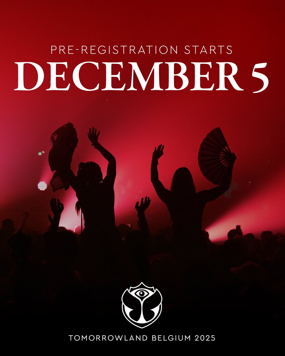 tomorrowland's tweet photo. Prepare for Tomorrowland Belgium 2025, Pre-Registration starts on December 5 at 15:00 CET. 

https://t.co/Zs7tv2yUNb https://t.co/91Vt0sp6Pg