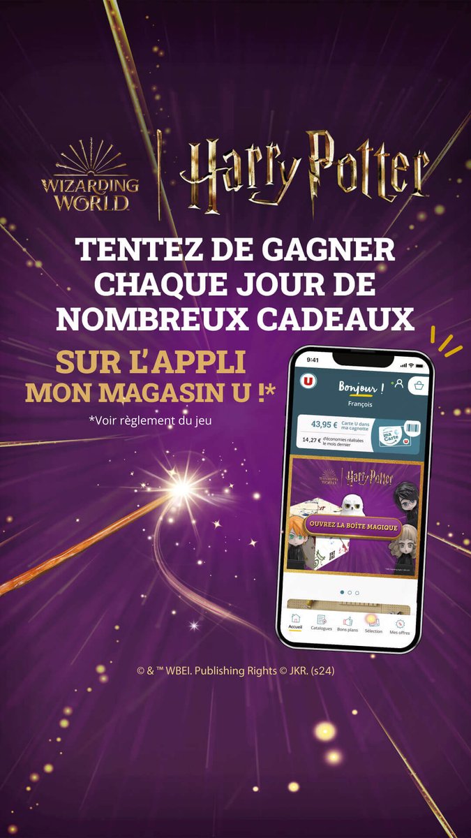 Hibari4's tweet image. 🎉 Chaque jour, ouvrez une boîte magique Harry Potter dans l'appli Mon Magasin U. Tentez votre chance pour gagner un cadeau dès maintenant ! 🧙‍♂️ ✨