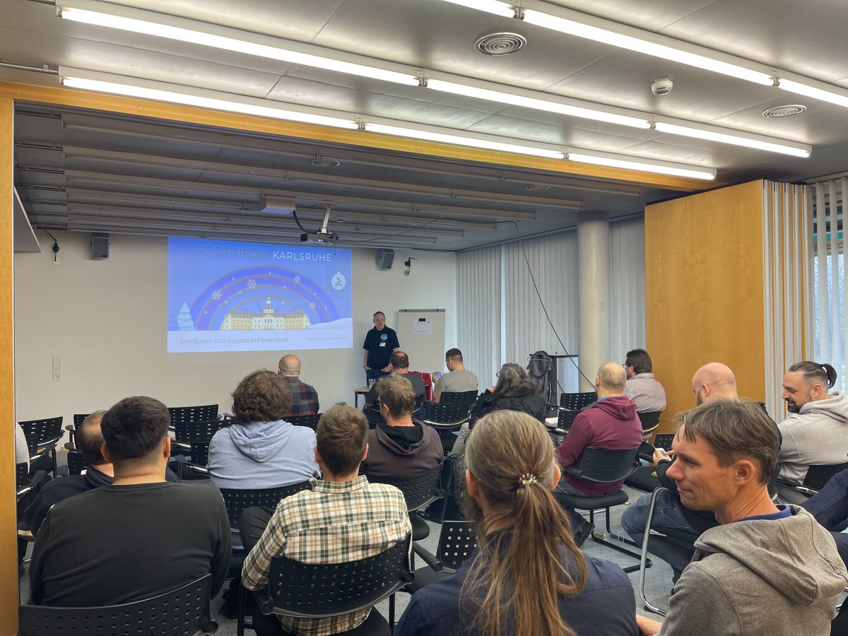 Script_Runner's tweet photo. 🎄 What a festive PowerShell Saturday! Right now, two exciting sessions are happening:

🎁 "Make every day Christmas!" by Björn Sundling
🤖 "Intelligent data objects in PowerShell - A first step towards object-oriented programming" by @JordanOrdix

#PSSatKA #PSSaturdayKA #PowerShell