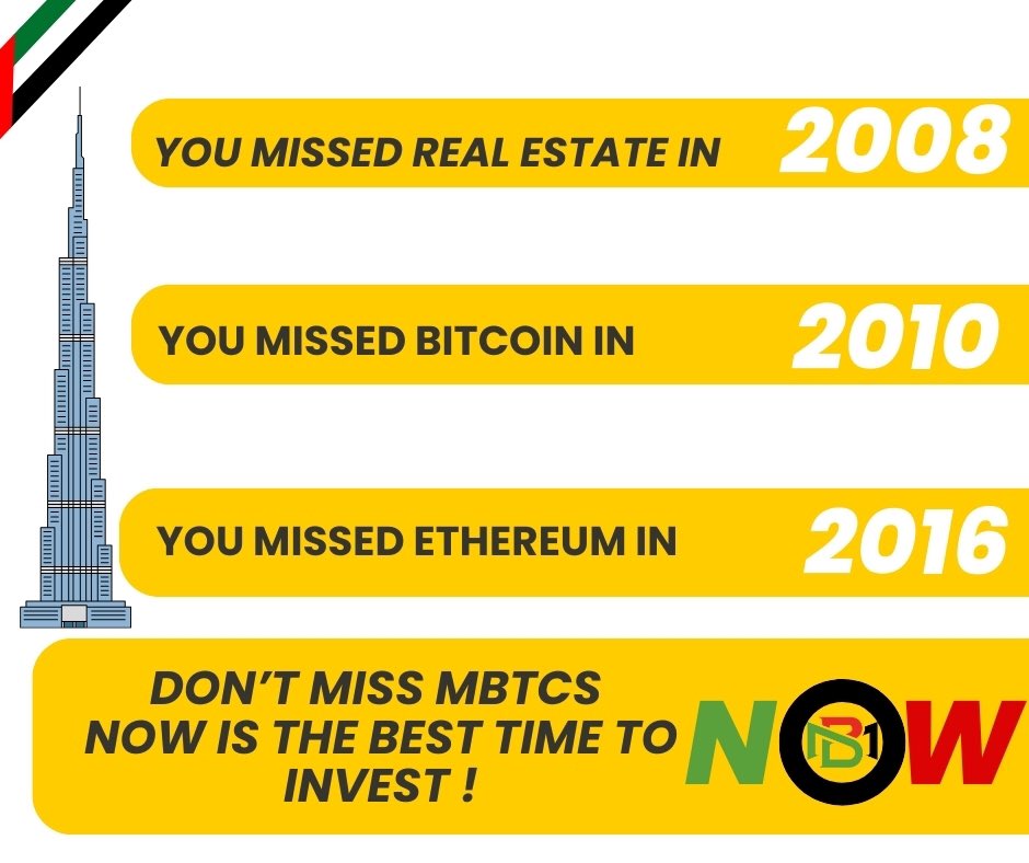 MBTCs_offical's tweet photo. Missed Real estate in 2008? Missed Bitcoin in 2010? Ethereum in 2016? Don't let history repeat itself β MBTCs is your next big opportunity. Now's the time to invest!
#MBTCsNFT #MBTCstoken #UAEcrypto #RealEstateOpportunities #BTC #InvestInMBTCs #NextBigOpportunity #CryptoInvesting #DontMissOut #FutureOfFinance #InvestSmart #CryptoOpportunity #MBTCS #FinancialFreedom #WealthBuilding #InvestmentOpportunity
dApp: https://t.co/IC12Bdr24I