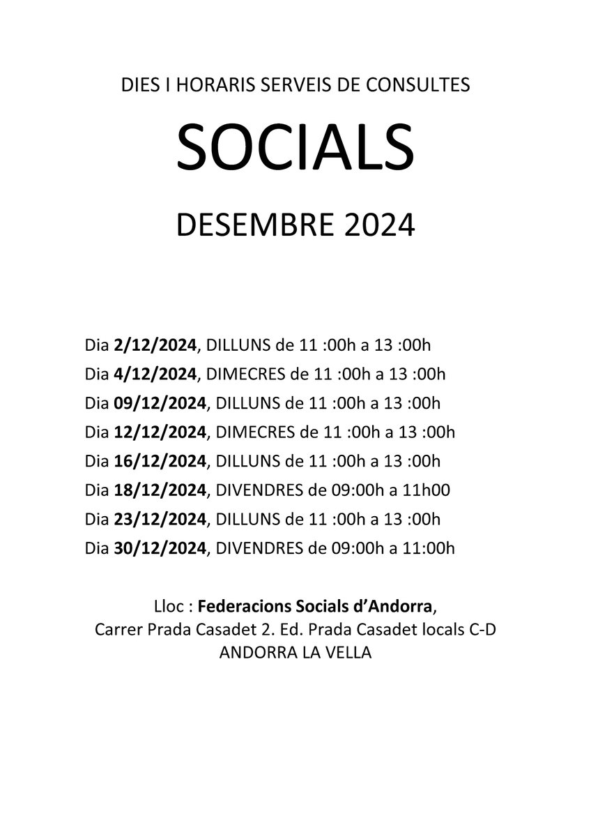 cinto_and's tweet photo. Us deixo els dies i les hores de les consultes socials del mes de desembre del 2024. https://t.co/MpNczNiPRk