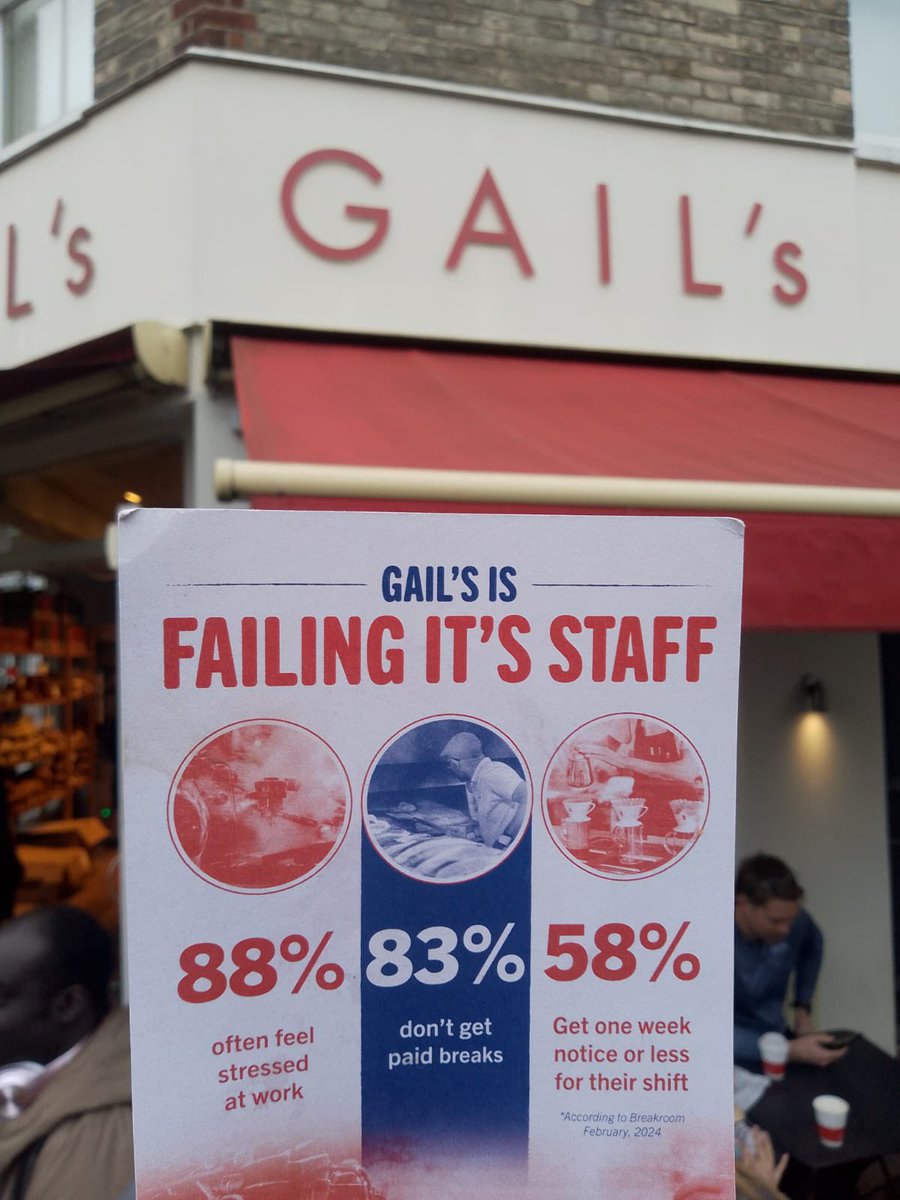 We’re at day 6️⃣ of our week of action organising workers at GAIL’s bakery. 

Today, we’ve got trade union activists at locations in London and in Clapham! 

There’s no stopping the power of workers organising!💪

#OrganiseGails