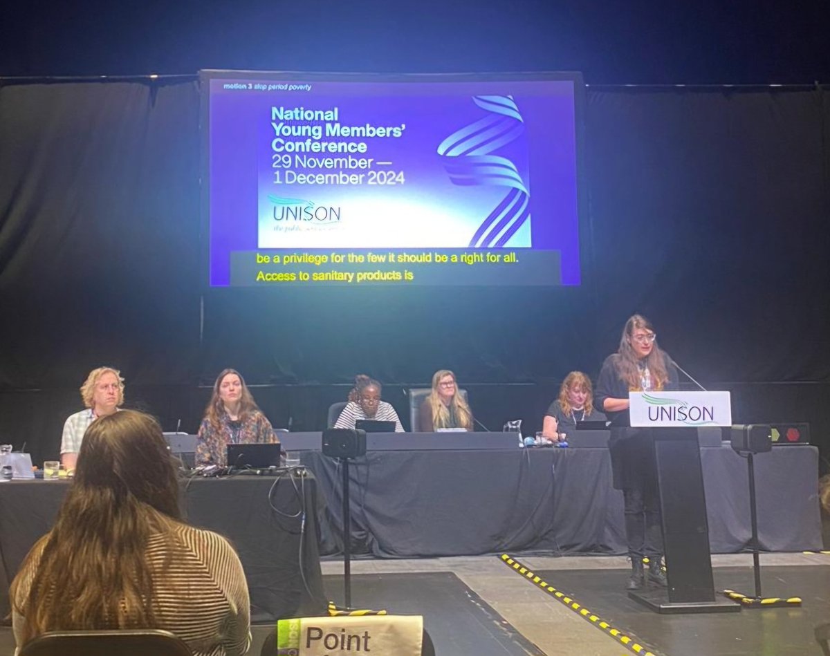 UnisonYoung's tweet image. Day 2 of @YoungUNISON conference. The @UNISONEastern motion to end #periodpoverty has been moved by Sjaan. Thank you conference for your support, and for the speakers who shared the stories. This should not be a taboo subject #uymc24