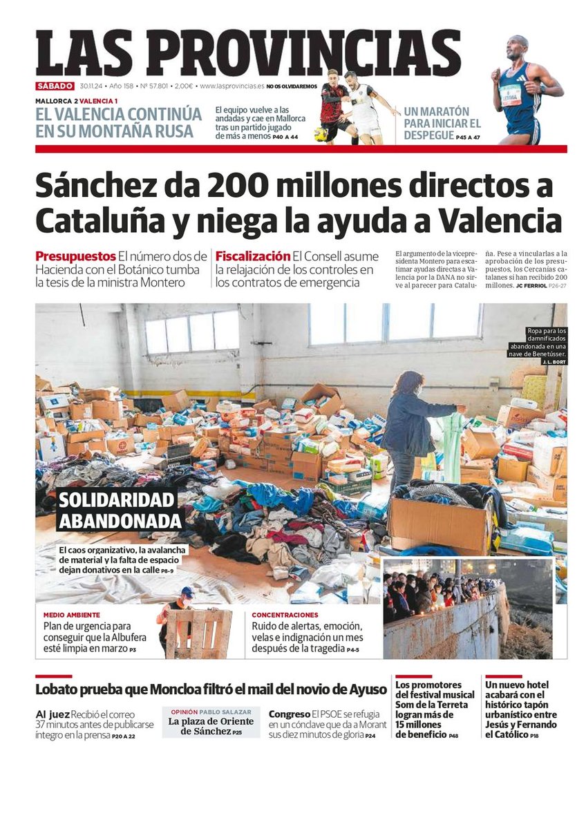<a href="/lasprovincias/">LAS PROVINCIAS</a> <a href="/lasprovincias/">LAS PROVINCIAS</a> MENTIROSOS ‼️‼️🪳🪳🪳
🔴Ayudas movilizadas por el Gobierno de España: 16.600 millones.
🔴Ayudas movilizadas por la Generalitat Valenciana: 250 millones.
🔴Ayudas movilizadas por el Ayuntamiento de València: 4 millones.

Pero la portada es esta.
SINVERGÜENZAS ‼️