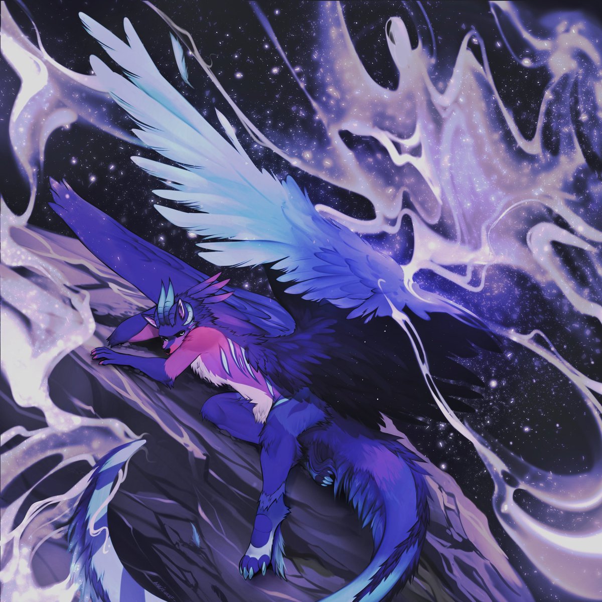 Chilling on an asteroid in space, admiring the stars and the light show~

🖼️ by <a href="/angiewolfartist/">ワンワン🪐</a>