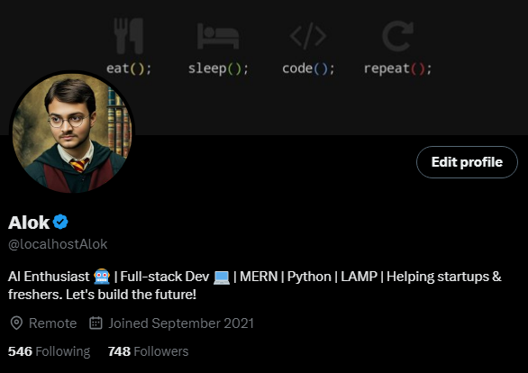 localhostAlok's tweet photo. Almost at 800 followers! ๐
Just 50 more to go! ๐
Can we hit it today? ๐ค
#TechFam, let's connect! ๐ฉ๐ปโ๐ป
#letsconnect https://t.co/WUzdD6U6Bg