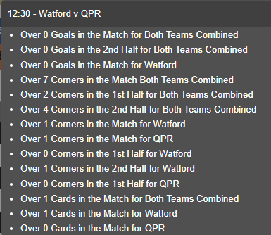 PlaythePercent's tweet photo. Watford v QPR in the English Championship lunch time kick off.

Pro Bet Builder stats and the bet I am taking below, good luck if you follow! https://t.co/ity82oUR3H
