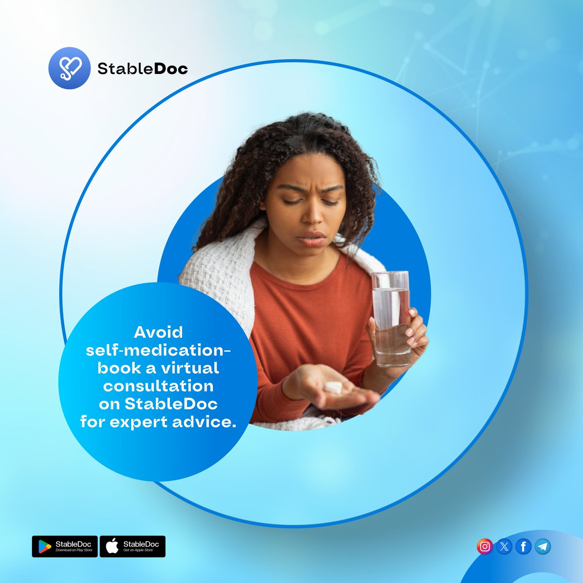 Self-medication can do more harm than good. Don’t guess your health—consult a doctor from the comfort of your home. Virtual care is safe, convenient, and expert-led. Your health deserves better! #StableDoc 💻🩺 #Telehealth #StayHealthy #DiGiTALhealth $SDT