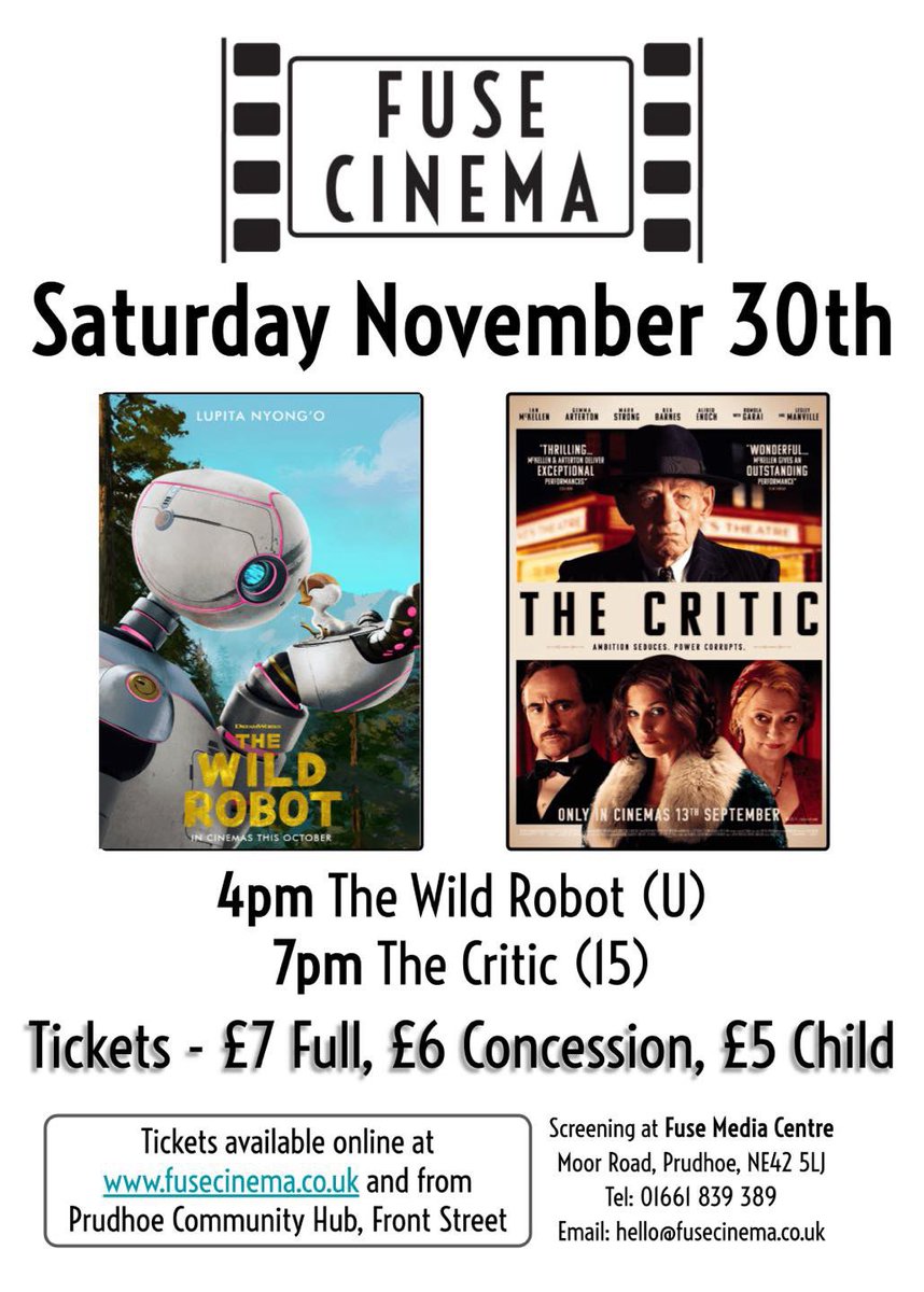 Fuse_Cinema's tweet photo. New trailers loaded ready for today’s screenings; The Wild Robot (U) at 4pm, then The Critic (15) at 7pm. Tickets available online at https://t.co/HkMxCIrJQa we hope to see you later! https://t.co/mJsDmyEGaJ