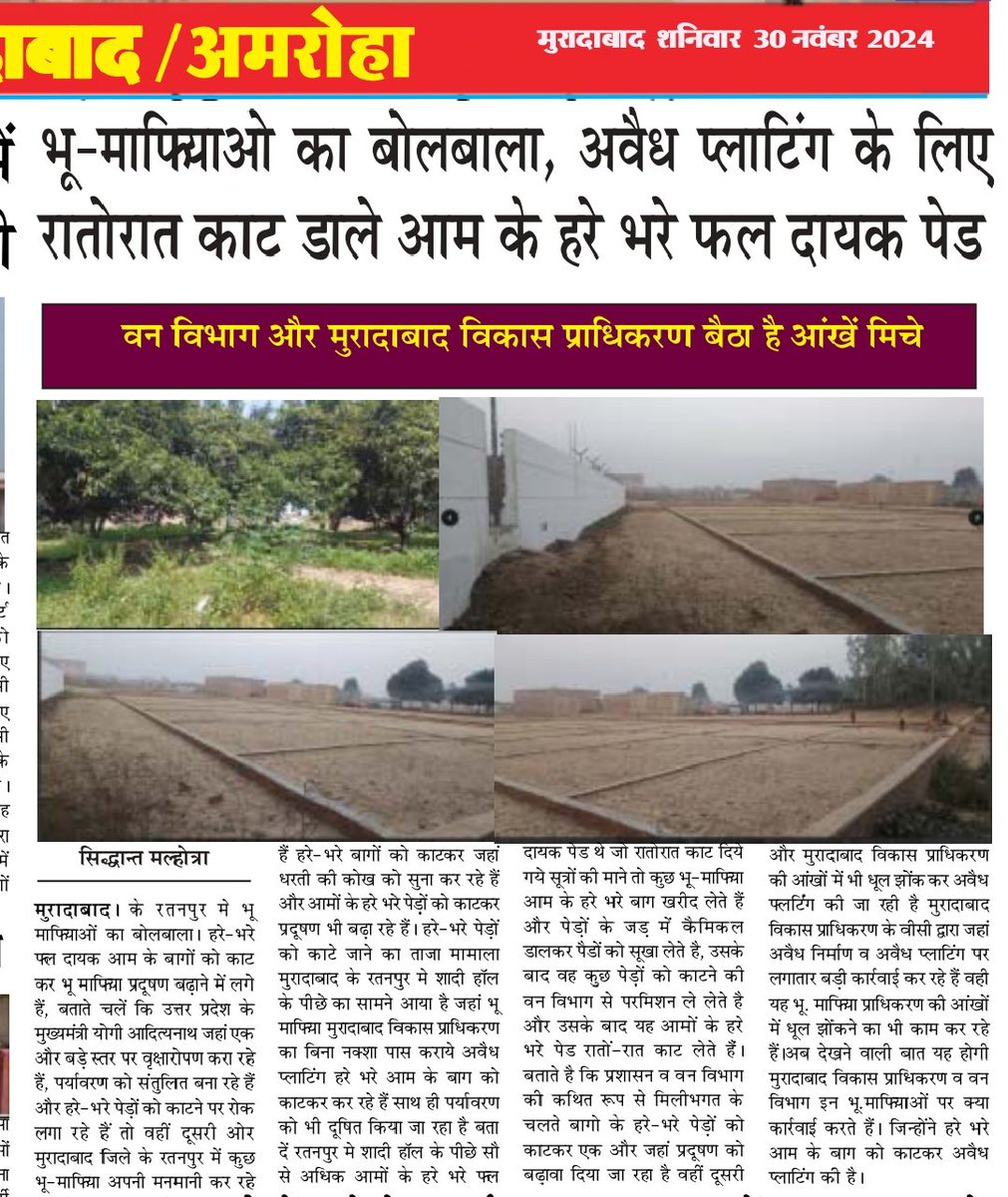 Siddhan50598530's tweet photo. @CMOfficeUP
@DMMoradabad
@MDA_space
@MahaForest
भू माफियाओं का बोलबाला अवैध प्लॉटिंग के लिए रातों-रात काट डाले आम के हरे भरे फलदायक पेड़..... https://t.co/QsV3hD7lxm