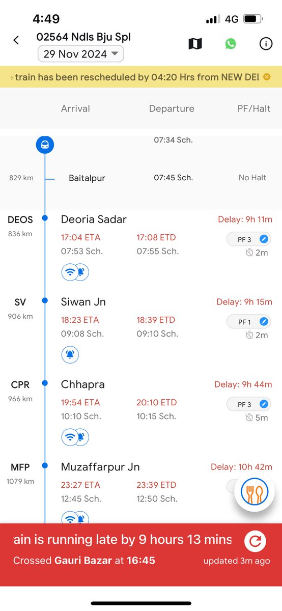 balrams2011's tweet photo. @RailMinIndia @RailwaySeva @AshwiniVaishnaw what kind of services you guys are providing? My train is running late around 10hrs. Is this the standard of Indian Railway and have hiked the rates more than double? Pathetic services. https://t.co/wTLQCe1zM1