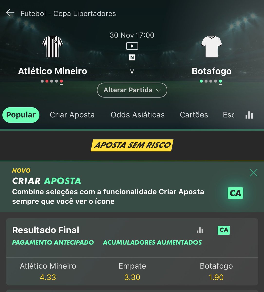 GuiadasApostas's tweet photo. Eu adoro comparar odd's pra comparar situações. 

Ainda falta muito tempo pro fechamento, mas que o mercado está dizendo nesse momento?

Que a chance do Botafogo vencer o Galo é basicamente a mesma do Bahia vencer o Cuiabá.

Concordam com o mercado? https://t.co/Y3jZIo9X4d