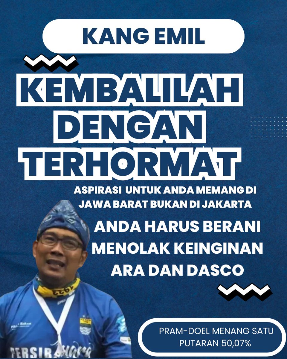 Shushii0's tweet photo. Kang Emil kembalilah ke Bandung dengan cara terhormat dari pada anda nantinya menahan malu. 
*
KPUD Bawaslu Jangan Main-main 
PramDoel Sudah Menang 50,07% https://t.co/RnjTnLai8h