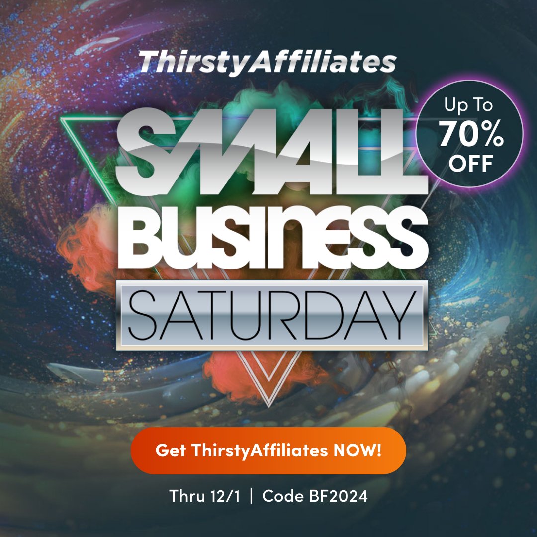 Small businesses deserve big savings! 💼 This #SmallBusinessSaturday, save Up to 70% on ThirstyAffiliates and watch your affiliate income grow. 💸 Act fast – this deal won’t last!
Start Saving for Your Business👉 thirstyaffiliates.com/pricing/ 

#AffiliateMarketing #SmallBusiness