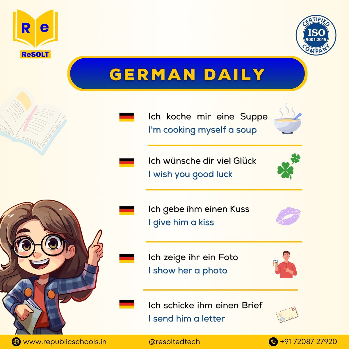 resolt_india's tweet image. Experience the joy of learning German at ReSOLT! Our classes in Mumbai focus on daily vocabulary to help you communicate effectively. Sign up today and start your language adventure! 🌟📖

#GermanClasses #LearnGerman #GermanLanguage #MumbaiEducation #LanguageLearning #SpeakGerman