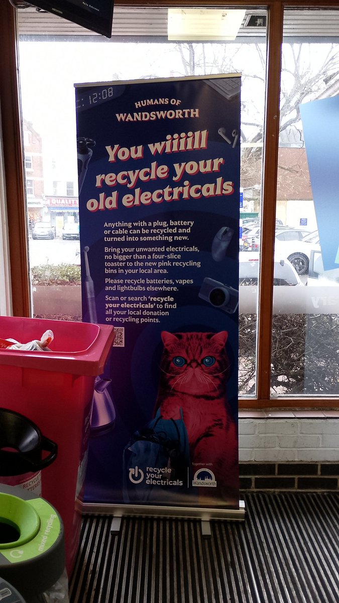 Love this poster in <a href="/Better_Balham/">Balham Library</a> and the pink bin! Recycle small electrical items in the Library <a href="/wandbc/">Wandsworth Council</a>