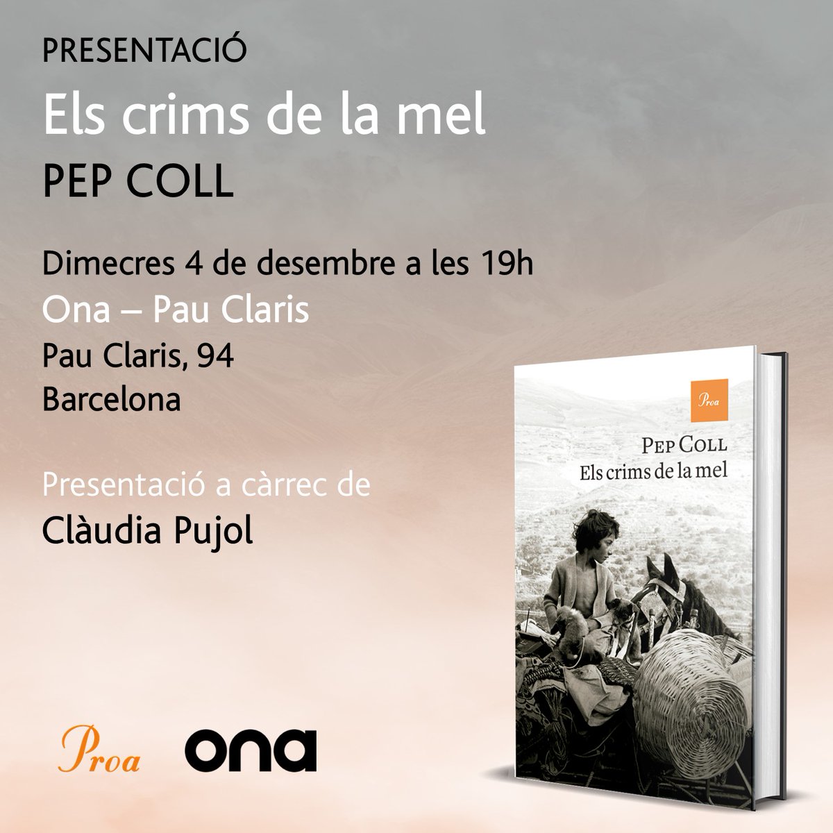 Ed_proa's tweet image. 📅🐝 Dimecres 4 de desembre #PepColl presenta ‘Els crims de la mel’:

⏱️ 19h
🗺️ A @OnaLlibres, #BCN #PauClaris
🗣 Presentació a càrrec de @pujolclaudia

➡Us hi esperem! 
@Grup62
