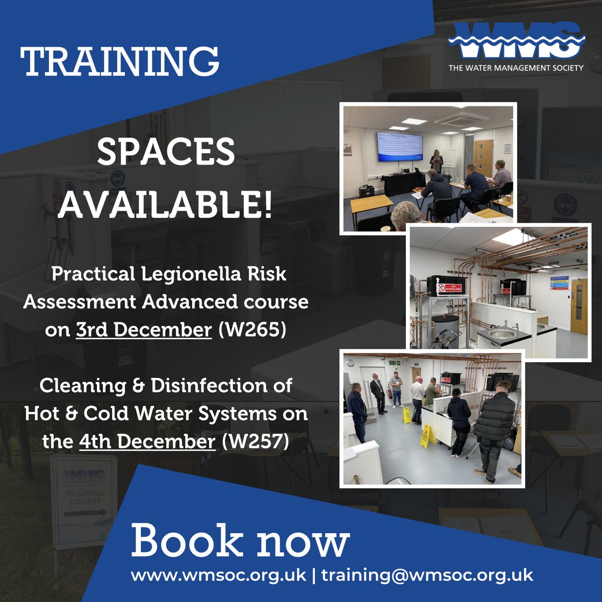 WMSoc1's tweet image. We have space on our Practical Legionella Risk Assessment Advanced course on 3rd December and Cleaning &amp;amp; Disinfection of Hot &amp;amp; Cold Water Systems on the 4th December. 

Get in touch quick if you want to #JoinUs next week!
 
wmsoc.org.uk/learning/cours…
wmsoc.org.uk/learning/cours…