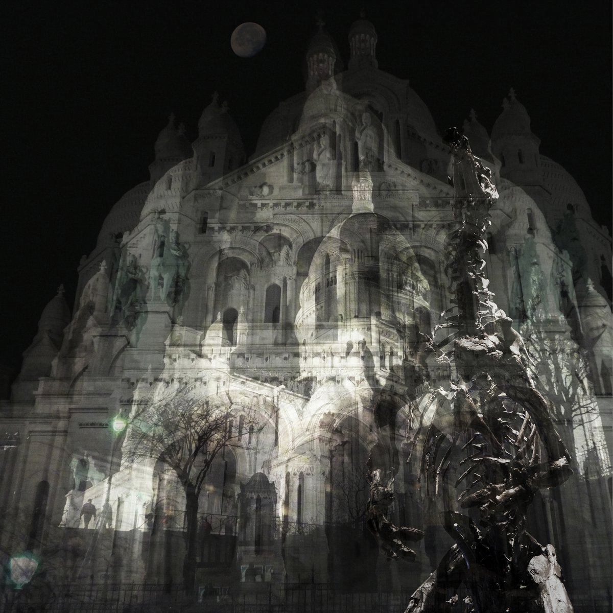 GM!   
Extinct V – Howling   
Did these creatures suffer abandonment like we do?   
At   times our animal instincts take over us, and we howl.           
Setting shots: Basilique du Sacré-Cœur de Montmartre, Paris,   France   
Post   produced multilayered photography, (no AI).