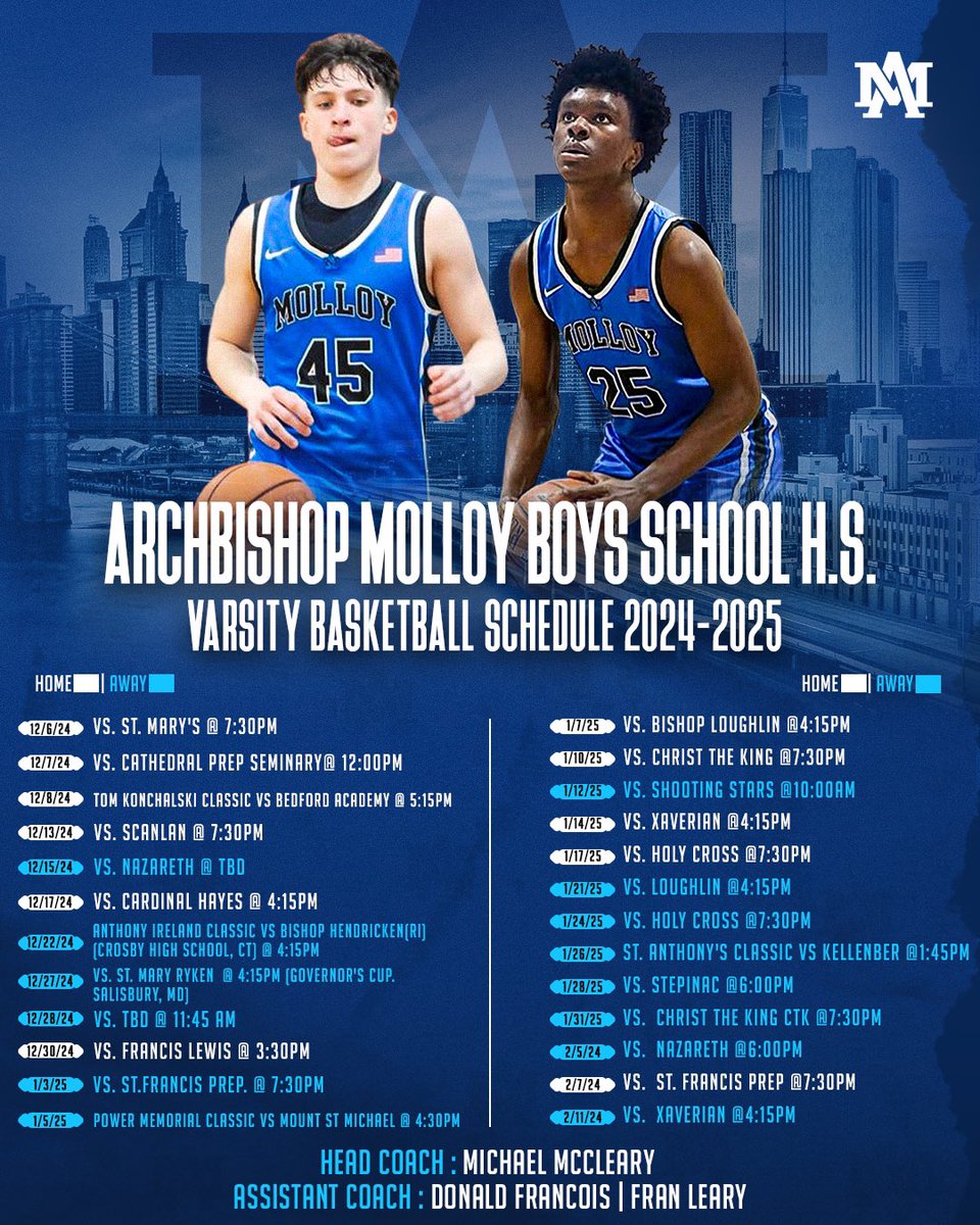 DaTalk6's tweet photo. Archbishop Molloy H.S. Varsity Schedule Release!

We’re excited to announce the release of this year’s varsity schedule! Join us as we celebrate our journey together and gear up for an amazing season ahead. https://t.co/TRmSMhIVRy