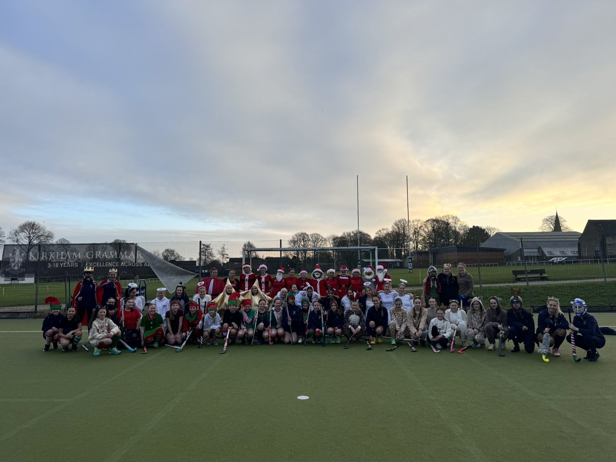 KGSHockey's tweet photo. A great morning of Christmas fancy dress hockey with our U12,13,14 &amp; 15 squads! 
Lots of laughter in the build up to Christmas 🎄 and sweet treats 🍬 
Next week we welcome Merchants Taylor’s to @KirkhamGrammar 🏑😊 https://t.co/NIydD24mHj