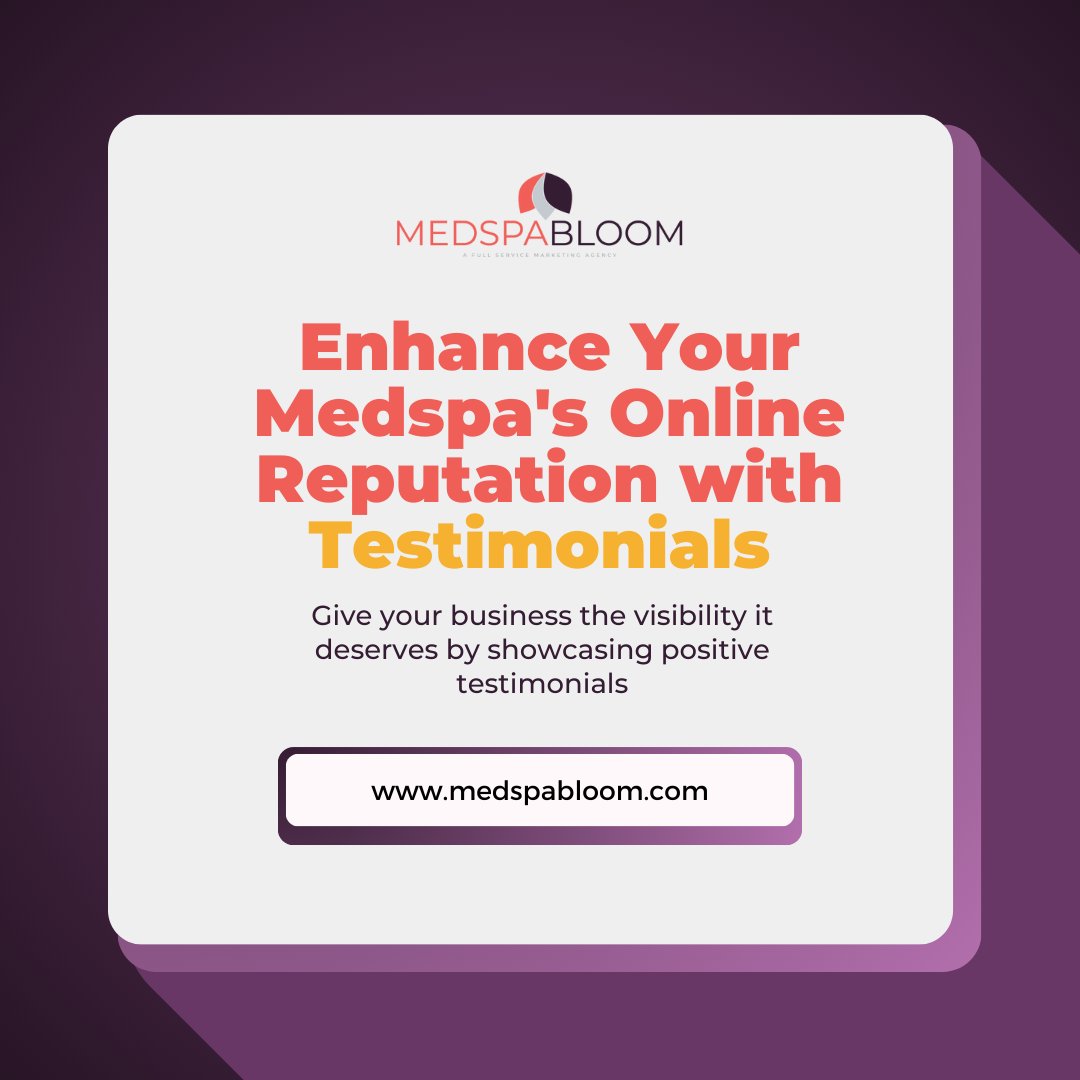 MedspaBloom's tweet photo. Boost your medspa's online presence by showcasing positive testimonials. Patient reviews not only enhance credibility but also attract new leads, giving your business the visibility it deserves. https://t.co/YoZNDTJLkO https://t.co/enPAuTgNgz
