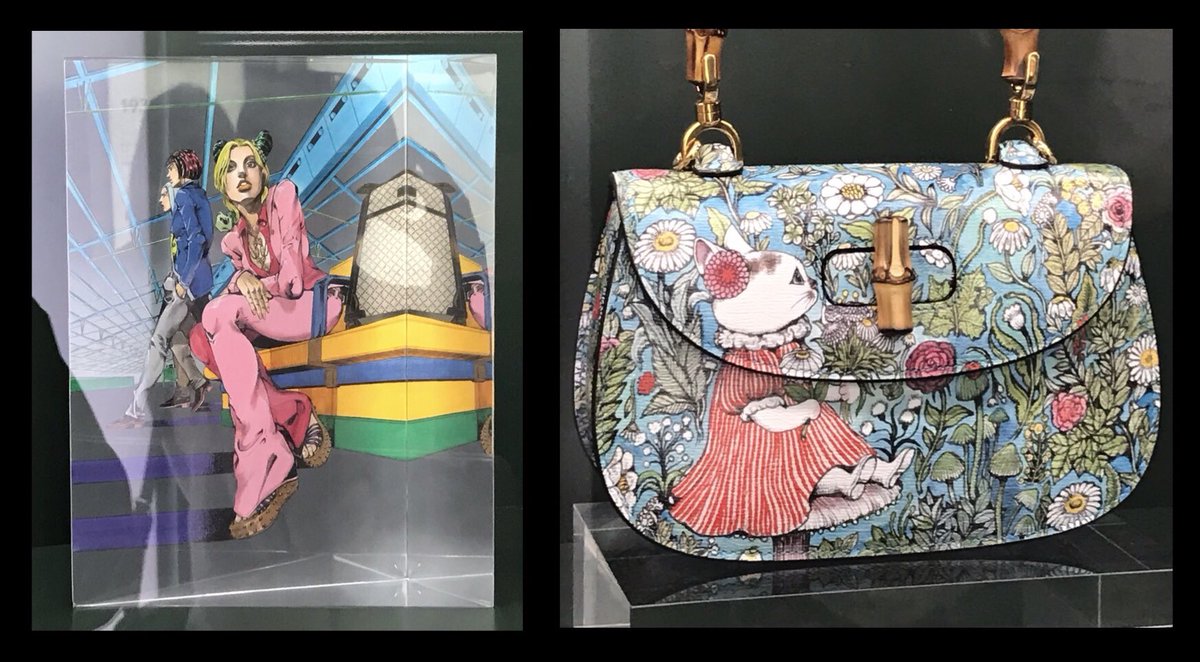 edwardaX666's tweet photo. 『GUCCI COSMOS』京都市京セラ美術館
シグネチャーカラーである赤に染まった会場の中で���闇色の竹林で輝くバンブー1947はコクトーの映画『美女と野獣』で燭台を掲げる腕が壁に連なるシーンを彷彿とさせ幻想的な美しさだった。ヒグチユウコさんとのコラボバッグやジョジョ6部の徐倫のイラスト等も展示。 https://t.co/eQeKxIxj6V