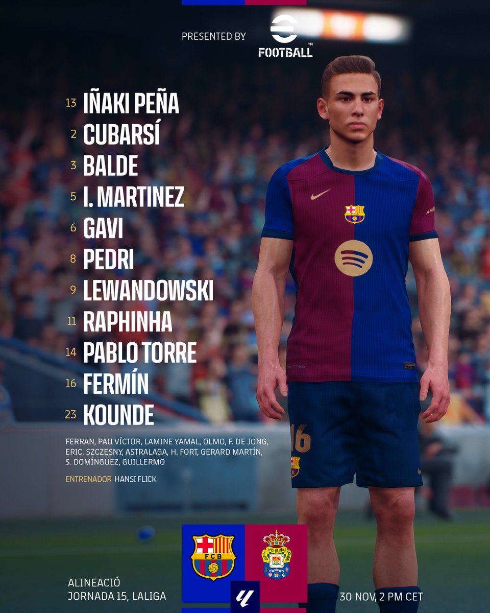 Espacio_Masia's tweet image. 🚨 Beaucoup de changement au milieu pour le 11 du Barça !

✅ Pablo Torre remplace Olmo
✅ Gavi remplace Casadó
❌ De Jong sur le banc
❌ Casadó suspendu

⭐ Guille Fernández debute sur le banc

❓Qu'en pensez-vous ?