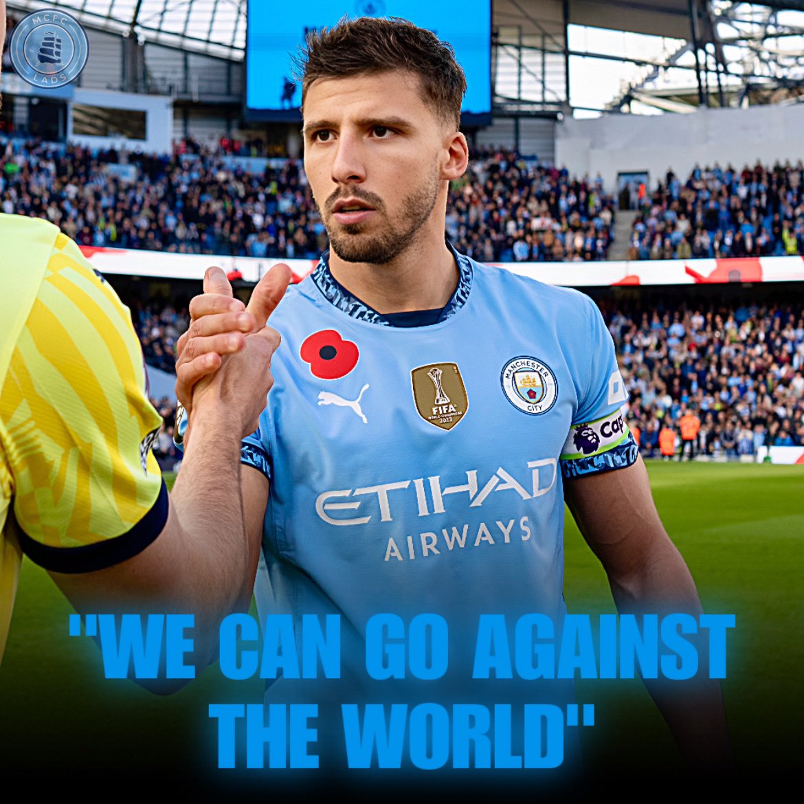 mcfc_lads's tweet photo. 🗣️ Ruben Dias: My specific message to our fans is this…

“More than ever, block out the noise. Protect their house, protect their players. There will always be opinions in football, but always protect your house. 𝐏𝐑𝐎𝐓𝐄𝐂𝐓 𝐘𝐎𝐔𝐑 𝐎𝐖𝐍”

“𝐖𝐄 𝐂𝐀𝐍 𝐆𝐎 𝐀𝐆𝐀𝐈𝐍𝐒𝐓 𝐓𝐇𝐄 𝐖𝐎𝐑𝐋𝐃, if we have to, we are fighting for the same team, same club, the same project and the same dream.” 🫡

“As long as we stick together, we will 𝐀𝐋𝐖𝐀𝐘𝐒 find a way through because everything turns in the end and the light shines through…” 💪🏻

[via @ManCity]