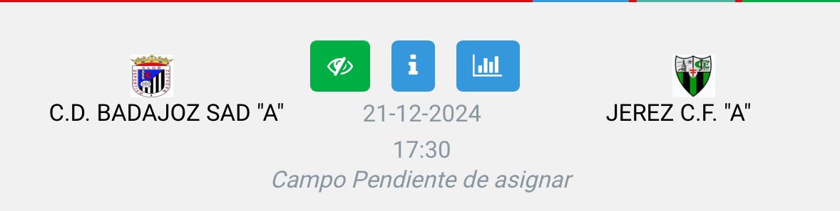 El <a href="/CDBadajoz/">CD Badajoz</a> jugará su último partido del año en el Estadio Nuevo Vivero ante su afición contra el <a href="/JerezClubFutbol/">Jerez C.F.</a> el sábado 21 de diciembre a las 17:30.