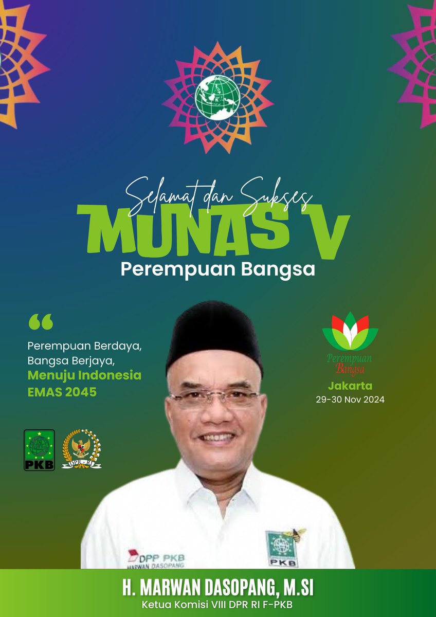 Marwan_Dasopang's tweet photo. Selamat dan Sukses MUNAS V Perempuan Bangsa. Perempuan Berdaya, Bangsa Berjaya, Menuju Indonesia Emas 2045.
#marwandasopang #dprri #komisiviii #fpkb #dpppkb #perempuanbangsa #munas https://t.co/7Y4g9F7BQe