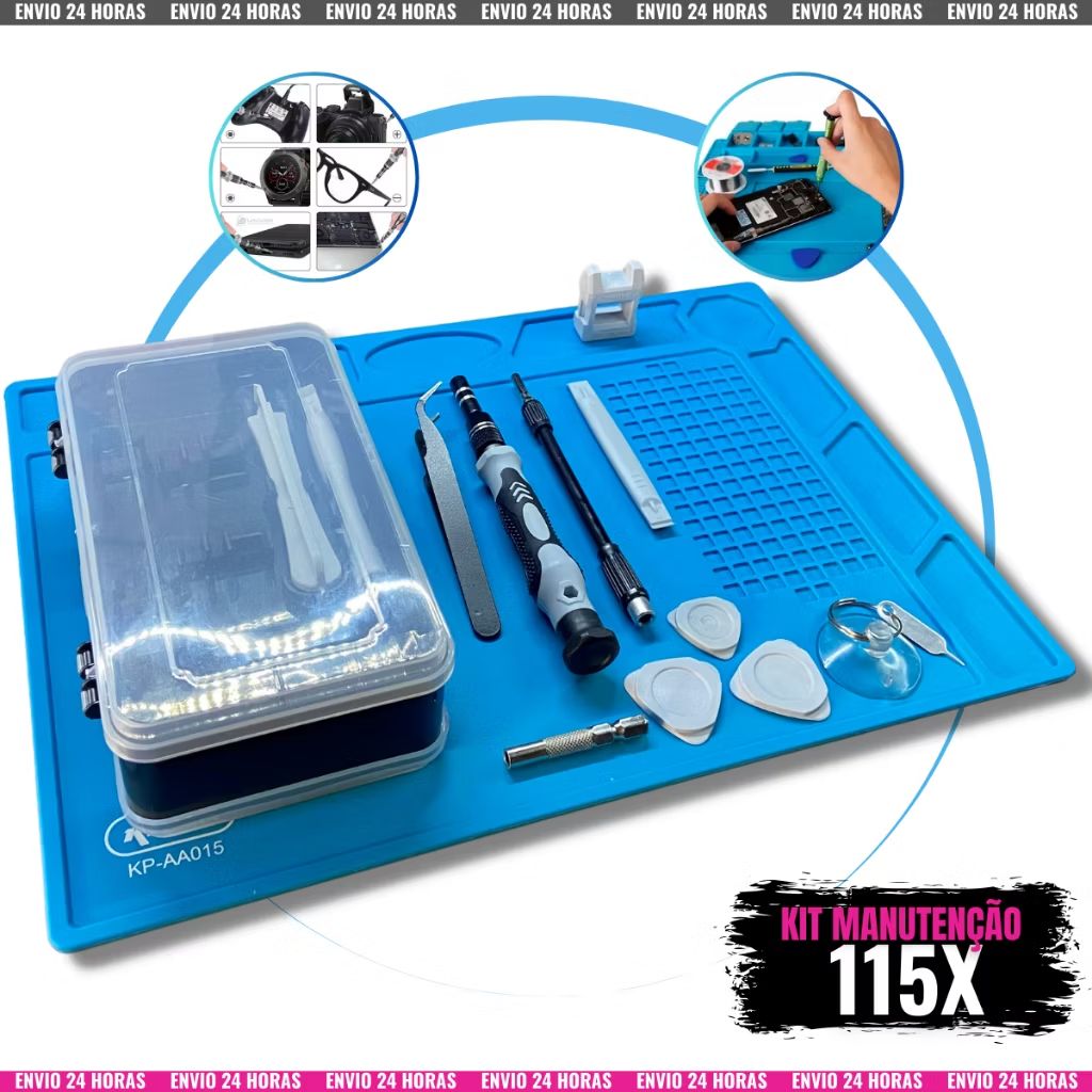 comprecomcelo's tweet image. Dê uma olhada em Kit Completo Manutenção Celular Jogo De Chaves 115 Peças + Manta Antiestática de Silicone 32x23cm por R$3,77. Compre na Shopee agora! s.shopee.com.br/6V73n0L8lJ?sha…