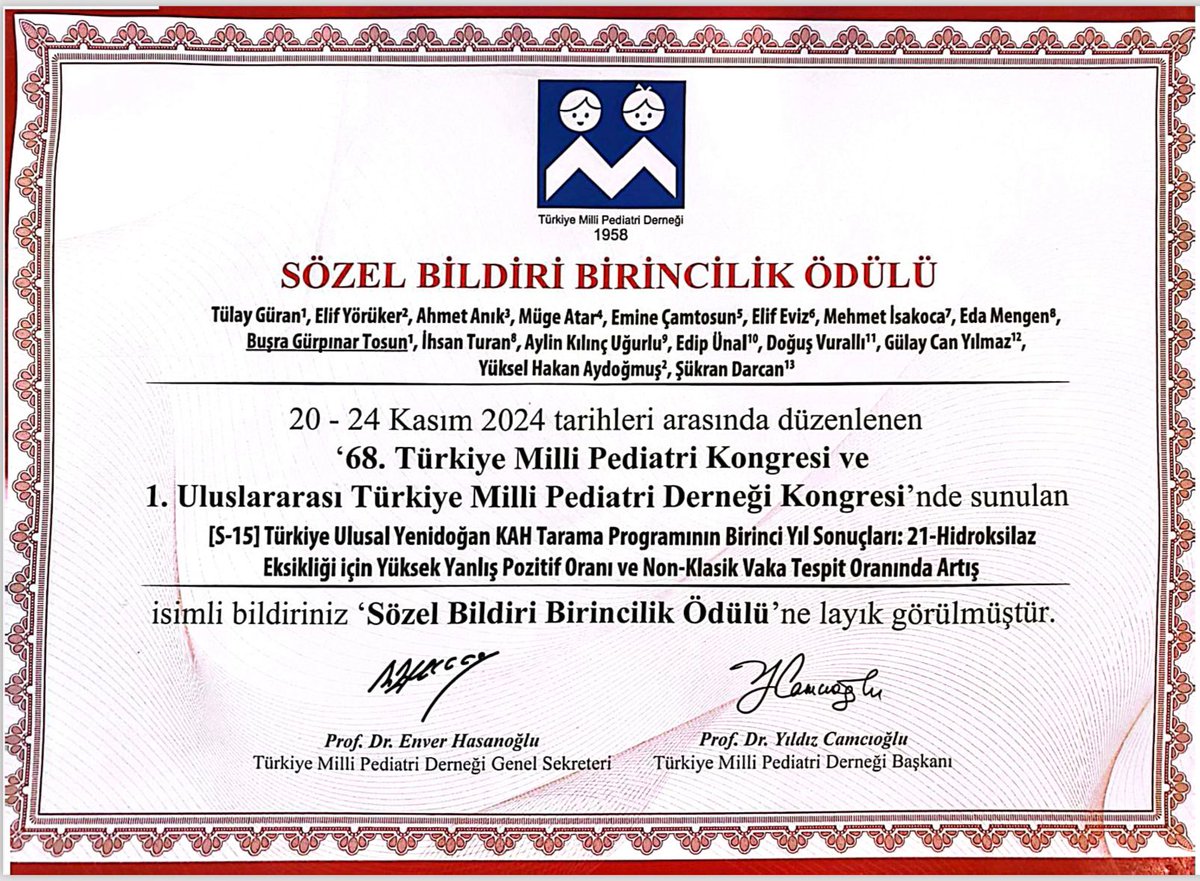 Çocuk Endokrinolojisi Öğretim Üyemize Ödül