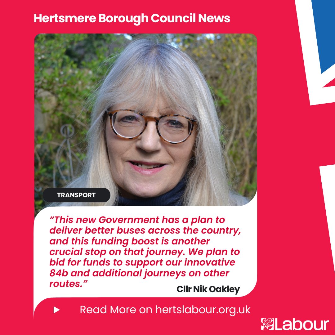 Hertsmere Labour (@hertslabouruk) on Twitter photo The Cabinet member for Transport in Hertsmere <a href="/NikOakley/">Nik Oakley</a>, has today backed the Labour Government’s transformative plans to deliver better buses across Hertfordshire by providing £12.2m in funding.
Full story 👇🏻
hertslabour.org.uk/2024/11/30/12-… The Cabinet member for Transport in Hertsmere <a href="/NikOakley/">Nik Oakley</a>, has today backed the Labour Government’s transformative plans to deliver better buses across Hertfordshire by providing £12.2m in funding.
Full story 👇🏻
hertslabour.org.uk/2024/11/30/12-…