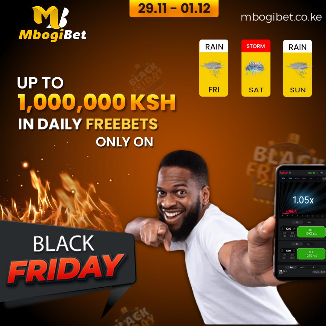 MbogiBet's tweet photo. Mkuu! Umecheki vile admin anacheza kama yeye na free bets kwa site?
From 29th Nov-1st Dec kutakua na free bets of UpTo Ksh 1 million kushindaniwa.
To get rain signals, join here https://t.co/eVubaLSt4B upangwe.
#MbogiBet
#BlackFridayOffer https://t.co/yyARXJibi5