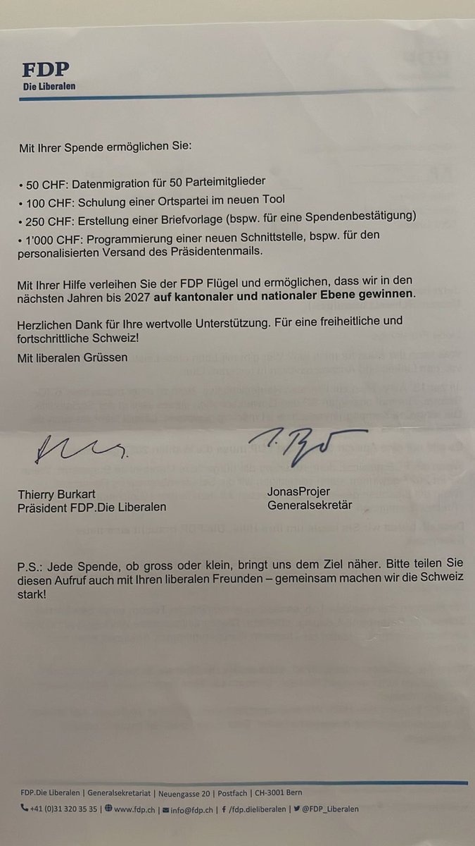 David Roth (@daroth) on Twitter photo Ein Brief der alles sagt, was man über die <a href="/FDP_Liberalen/">FDP Schweiz</a> wissen muss: Rückständig, nicht in der Lage Partei zu organisieren, kümmern sich nicht um Inhalte sondern sich selbst. Good News: Für Fr. 50.-, kann man 50 Freisinnige migrieren. Dieses Angebot werde ich mir überlegen Ein Brief der alles sagt, was man über die <a href="/FDP_Liberalen/">FDP Schweiz</a> wissen muss: Rückständig, nicht in der Lage Partei zu organisieren, kümmern sich nicht um Inhalte sondern sich selbst. Good News: Für Fr. 50.-, kann man 50 Freisinnige migrieren. Dieses Angebot werde ich mir überlegen