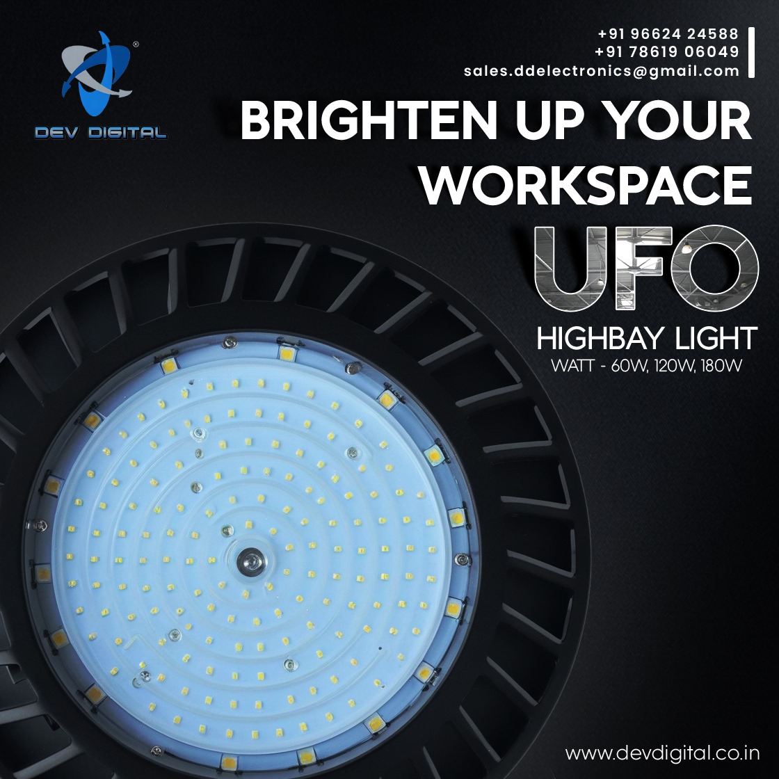 Devdigital01's tweet image. ✨ Brighten up your workspace with UFO Highbay Lights!
Available in 60W, 120W, and 180W for every need. 💡
Efficiency, style, and brilliance in one! 🌟 

Contact us at:
+91 78619 06049 | +91 96624 24588
🌐 devdigital.co.in

#BrightenUp #UFOHighbayLights #WorkspaceLighting