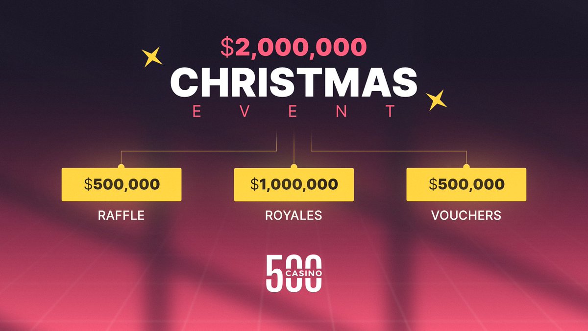 🎄 $2,000,000 Christmas Event is HERE! 🎄

🎮 $1,000,000 Royales
🎁 $500,000 Raffle
💳 $500,000 Vouchers

Get ready to win big this holiday season on 500Casino!

➡️  500.casino/event