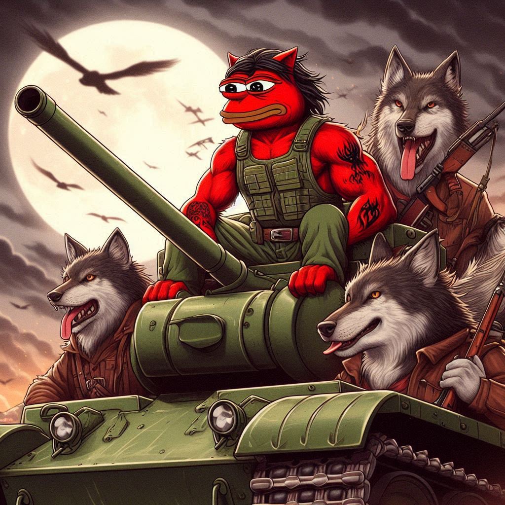 PepeWolfToken's tweet photo. “Pepe Wolf Pack doesn’t just ride the wave; we roll in tanks, armed with diamond hands and moon-bound ambition. While bears panic and flee, the pack rolls deep, ready to conquer charts and smash resistance. Get in, soldier—this tank’s got room for more!”  $PWF
CA:
4caLdfTNvw8D5dR7VPuJ1vsfbZ4A3p7N9AWJgo77pump