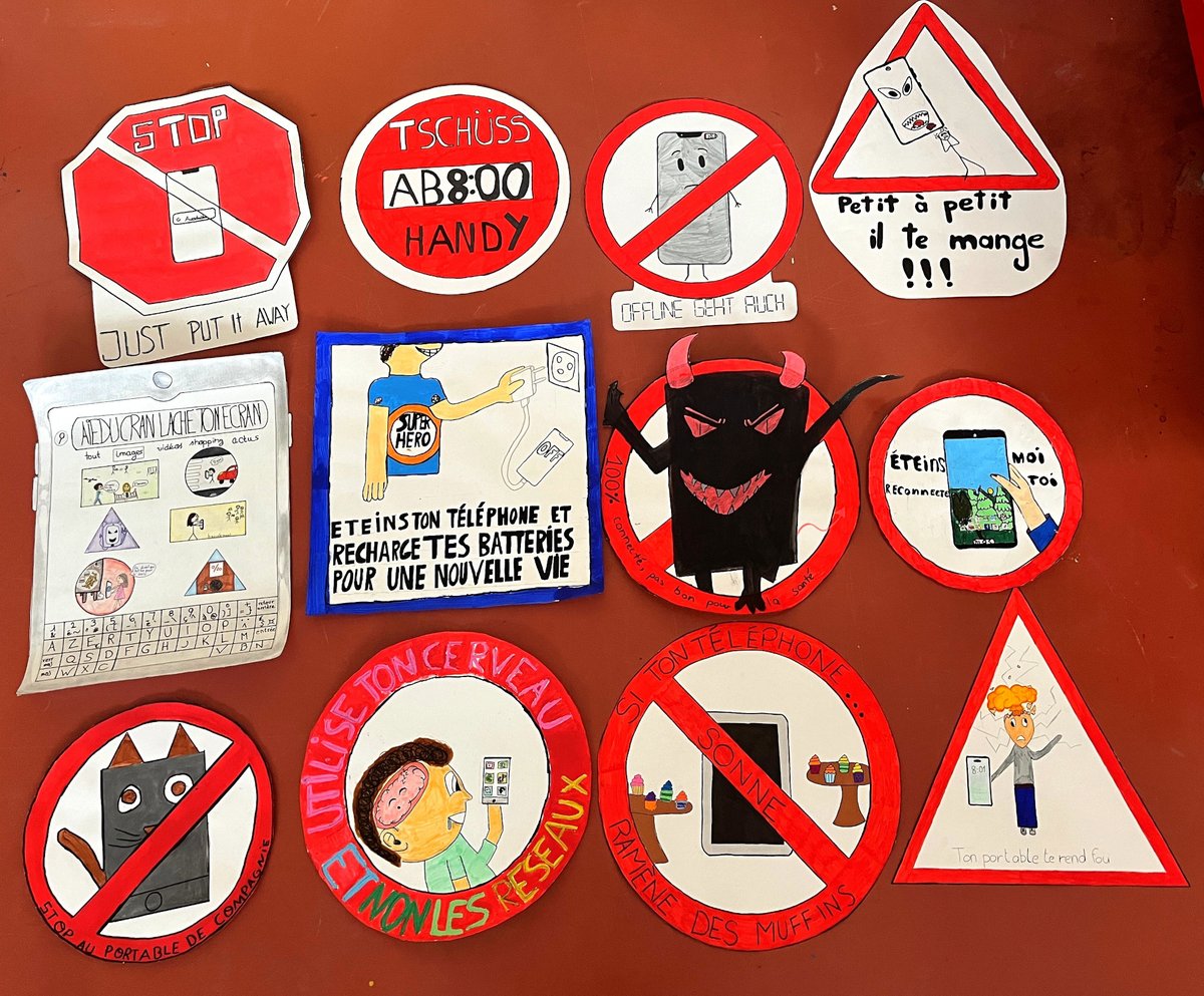 Projet d’art: affiches règle d’interdiction du téléphone portable 📴 Kunstprojekt: Schilder zu Handyverbotsregeln 👉 dfg-lfa.org/fr/2024/11/kun…