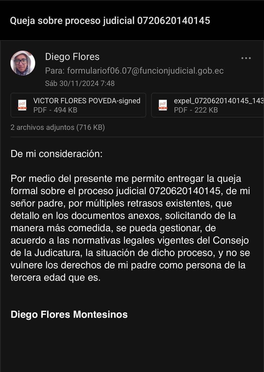 crowblack78's tweet photo. @MarioGodoyEc @CJudicaturaEc he colocado una queja de acuerdo las normativas vigentes, es ya algo muy llamativo que la Dra Shirley García y Dra Daniela Ruiz de juzgado de la Familia Núñez y Adolescencia en un año no puedan despachar y finiquitar el caso de mi señor padre https://t.co/8wWiS7qYOn