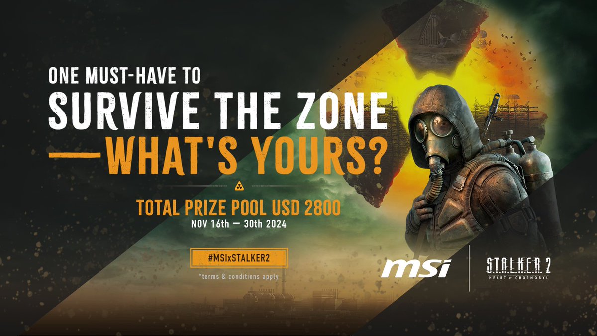 MSI__UK's tweet image. FINAL CALL!!!
Seize your last chance to win one of our $2800 prize pool item!

To enter:
1- Follow @MSI__UK + RT
2- Comment your one MUST-HAVE to survive in The Zone + #MSIxSTALKER2

Limited series available here: msi.gm/S0116AEF