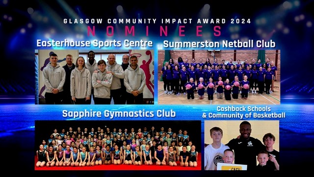 Glasgow Sport (@glasgow_sport) on Twitter photo The Glasgow Community Impact Award with <a href="/SAMHtweets/">SAMH</a> celebrates sports orgs making a difference. Our nominees are changing lives through fun & inclusive activities. Congrats to <a href="/SapphireGym1/">Sapphire Gymnastics Academy</a>, <a href="/Easterhouse_SC/">Easterhouse Sport Centre</a>, <a href="/CashBackScot/">CashBack4Communities</a> Schools & Communities & <a href="/SummerstonNC/">Summerston Netball Club</a> Good Luck! #GSAwards The Glasgow Community Impact Award with <a href="/SAMHtweets/">SAMH</a> celebrates sports orgs making a difference. Our nominees are changing lives through fun & inclusive activities. Congrats to <a href="/SapphireGym1/">Sapphire Gymnastics Academy</a>, <a href="/Easterhouse_SC/">Easterhouse Sport Centre</a>, <a href="/CashBackScot/">CashBack4Communities</a> Schools & Communities & <a href="/SummerstonNC/">Summerston Netball Club</a> Good Luck! #GSAwards