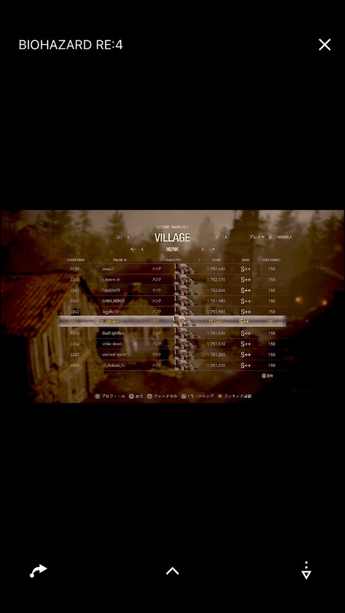 QuiGonYou1's tweet image. 最近のハイライト🎬

#リザルト
村　ハンク
1751660点
全国ランキング2244位🎃
(50000人中)
やりこむと面白いなぁバイオRE4

エイダ編もアプデで追加されて飽きないのが良き😊
#separate-ways