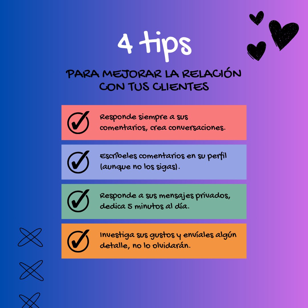 Davidlabrador77's tweet image. 📢 4 tips para mejorar la relación con tus clientes 📢
1️⃣ Responde siempre a sus comentarios.
2️⃣ Comenta en su perfil (aunque no los sigas).
3️⃣ Dedica 5 minutos a responder mensajes privados.
4️⃣ Investiga sus gustos y sorpréndelos con un detalle.
#RelaciónConClientes