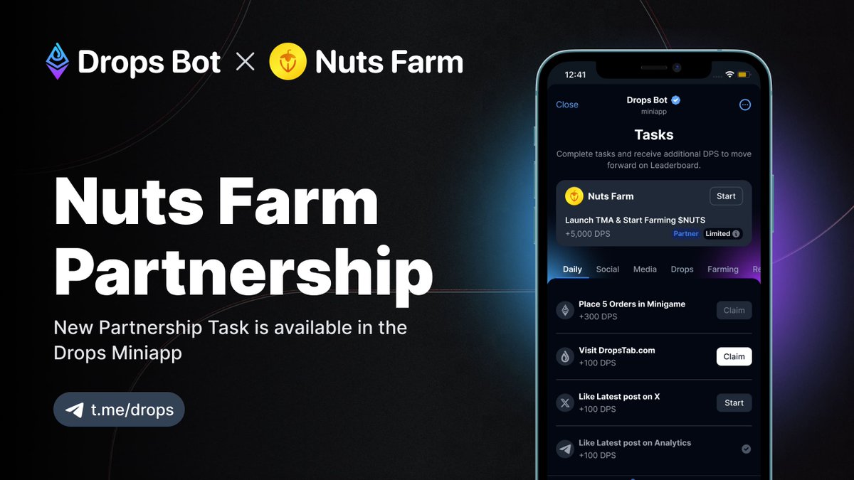 ⚡️New partnership with TMA Nuts Farm

Nuts Farm is an innovative Telegram Mini App developed by the <a href="/cryptonxyz/">Crypton Ecosystem</a> team. The project is being launched with the support of <a href="/TrustWallet/">Trust Wallet</a>, <a href="/impossible_/"></a>, and <a href="/blumcrypto/">Blum</a>.

Start now! Open the app, follow a simple task, and grab your