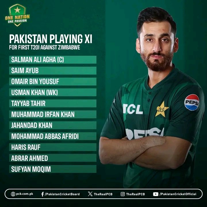 it_Aarii's tweet photo. Pakistan's playing XI for the first T20I against Zimbabwe 🚨

#ZIMvPAK | #BackTheBoysInGreen #ChampionsTrophy2025 #PCB #BCCI #ICC #ベストアーティスト #حلب_تتحرر #LingOrm https://t.co/wg8S20a9Oi