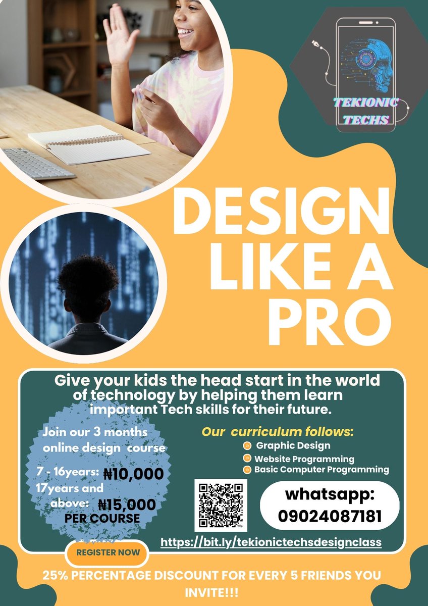 DannyThrillz's tweet photo. 🚀 Master Tech Design with Tekioinic Techs!
Unlock your creative and coding potential with our expert-led Tech Design Class! Dive into:
🎨 Graphic Design 
🌐 Web Design
💻 Computer Programming 
#CGPA #harmattan #Tech #FutureInProgress #jago #Thanksgiving #9ja #Nigeria #BRAND #biz https://t.co/xUp1MrA9jf
