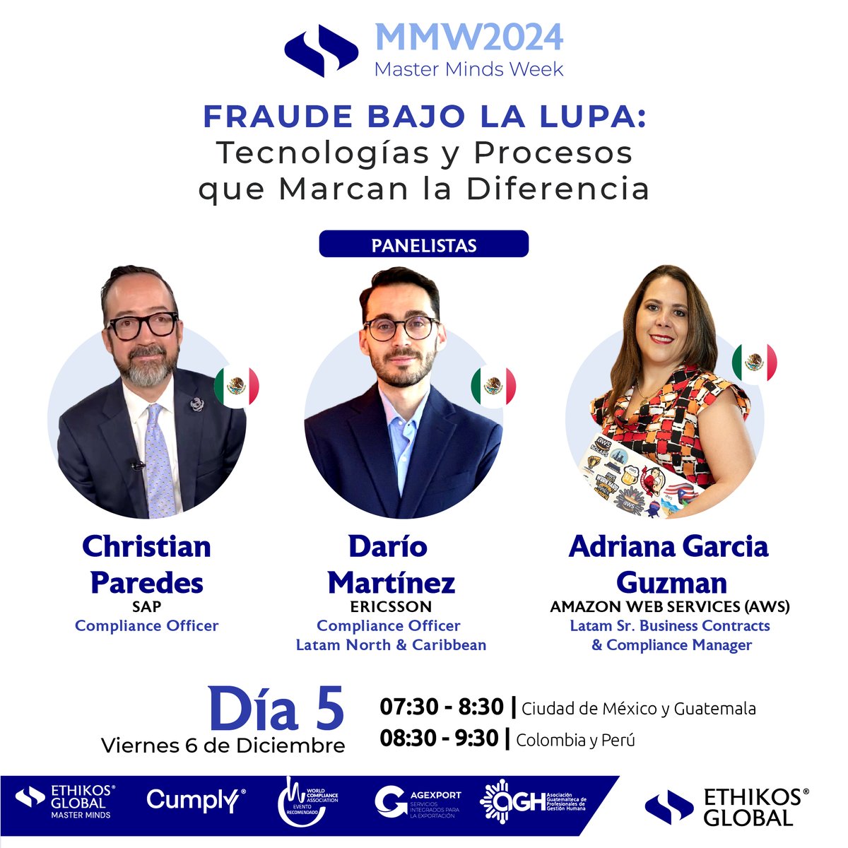 EthikosGlobal's tweet image. 🎓 ¡Día 5 de Master Minds Week 2024!

🌟 Panel 1 (07:30 AM): #Fraude y tecnología con SAP, Ericsson y AWS.

🌍 Panel 2 (08:30 AM): Transacciones transparentes con Máquinas Exactas y GEPP.

📅 Regístrate aquí: bit.ly/3CJsGt0

#MMW2024 #Ética #YoMeComprometo #Compliance